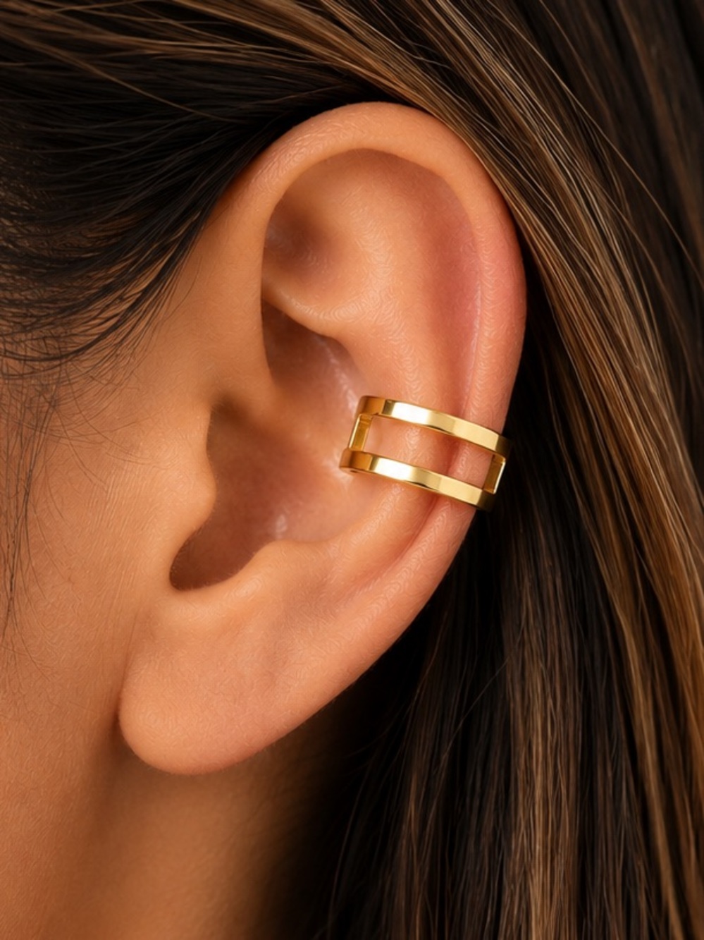 NEW - Gold Double Line Ear Cuff Minimalist Chic Trendy Design